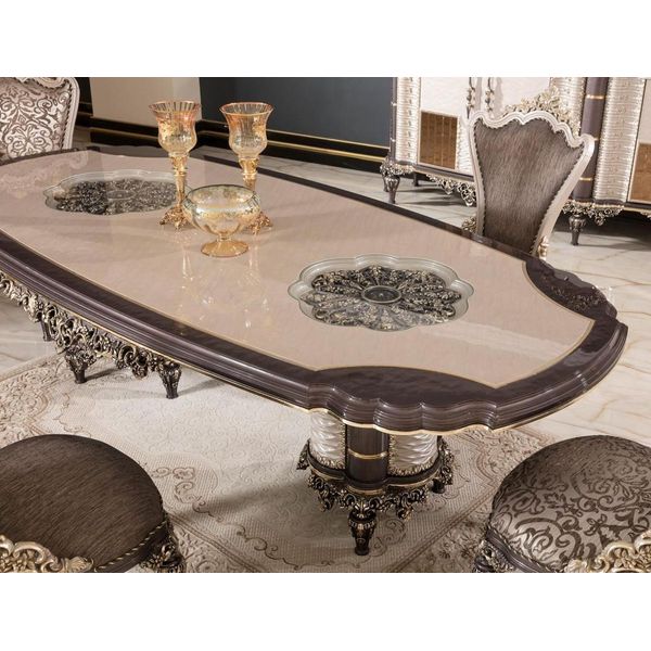 Casa Padrino Tavolo Da Pranzo Barocco Grigio / Marrone / Oro - Sontuoso Tavolo Da Pranzo In Legno Massiccio In Stile Barocco - Mobili Da Sala Da Pranzo Barocchi - Nobile & Magnifico-image