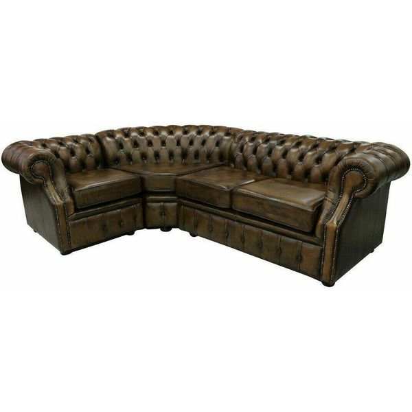 Divano Angolare Chesterfield Sedile Imbottito Divano Imbottito Mobili Imbottiti Marrone Antico Angolo-image