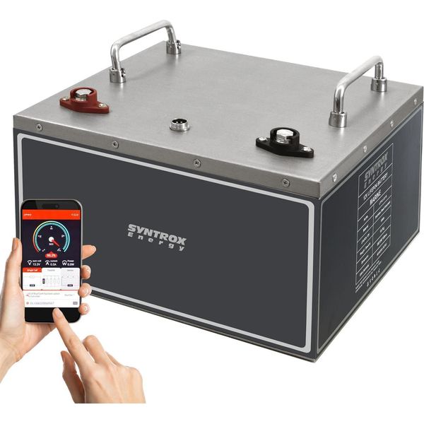 Syntrox Energy Lifepo4 150Ah 12V Batteria Al Litio Con Bms, Bluetooth E Display - Batteria Sottosella Per Camper, Barche E Alimentazione Di Emergenza-image