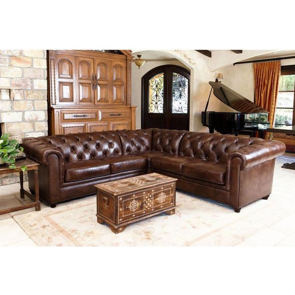 Chesterfield Divano Angolare Divano In Pelle Divano Imbottito Divano Angolare Design #333-image