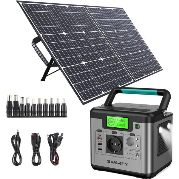 Swarey Generatore Di Energia Solare S500 Pro Con Pannello Solare Da 100W Incluso, Centrale Di Accumulo Solare Portatile Da 518Wh Con Prese Ca E Sistemi Solari Da 500W (1000W Di Picco), Batteria Di Backup Agli Ioni Di Litio Con Borsa Di Trasporto-image