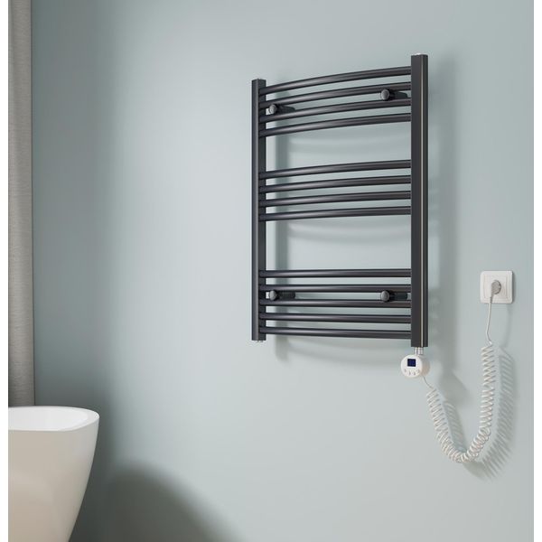 Emke Radiatore Curvo Per Il Bagno Asciugacapelli Incluso Elemento Riscaldante Temporizzato Set Di Termostati, Radiatore Elettrico (Antracite 75X60 Cm)-image