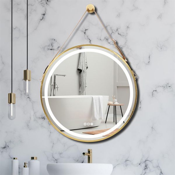 Wisfor Specchio Da Bagno A Led Rotondo, Specchio Da Parete A Led Da 80 Cm Specchio Da Bagno Con Illuminazione, 3 Colori Di Luce 3500-6500K Dimmerabile Specchio Luminoso Antiappannamento Con Interruttore A Sfioramento IP44, Oro-image