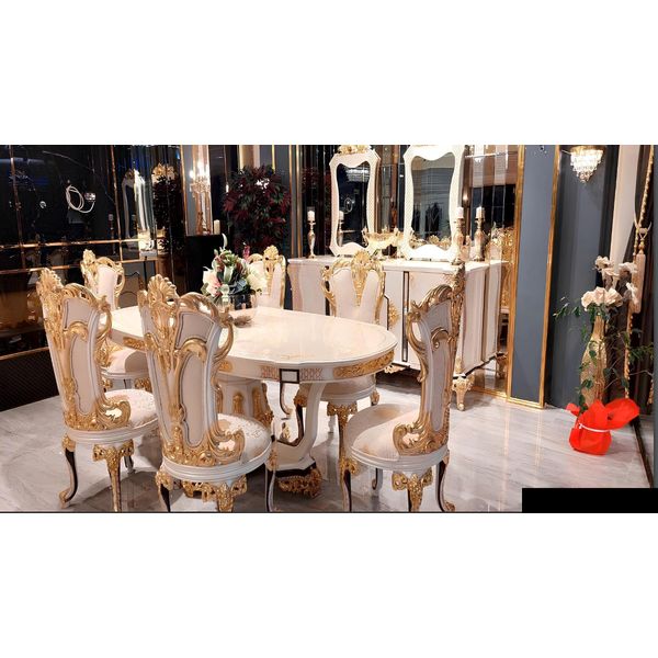 Sala Da Pranzo Tavolo Sedia Credenza Specchio Gruppo Set Tavolo Legno 10 Pezzi.-image