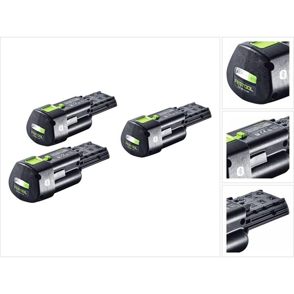 Batteria Festool 3X Bp 18 Li 3,0 Ergo I 18 V 3,0 Ah / 3000 Mah Li-Ion ( 3X 577704 ) Con Indicatore Del Livello Di Carica-image