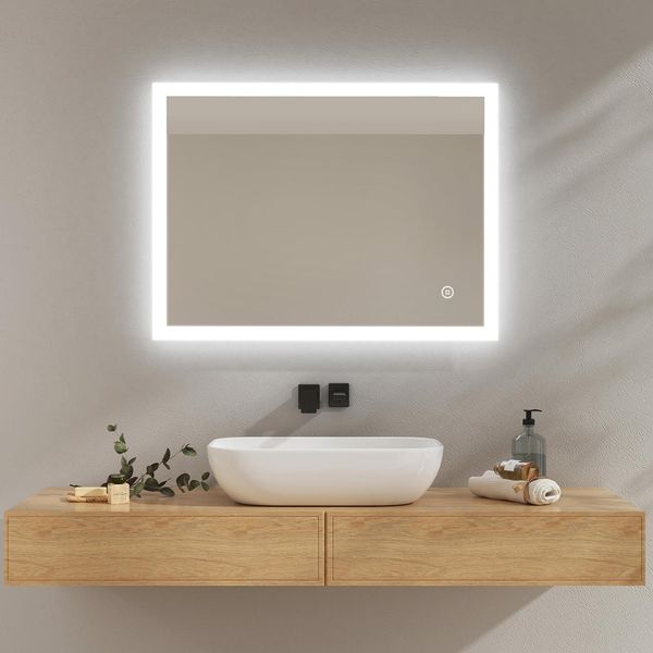 Specchio Da Bagno Emke Con Smart Touch, Luminosità Regolabile E Dimmerabile Specchio Da Bagno A Led Con Funzione Antiappannamento Specchio Da Parete Montaggio Orizzontale E Verticale 80×60 Cm-image