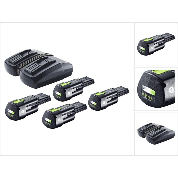 Set Energetico Festool 4X Bp 18 Li 3.0 Ergo I Batteria 18 V 3.0 Ah / 3000 Mah Li-Ion ( 4X 577704 ) + Caricatore Doppio Tcl 6 Duo ( 577017 )-image