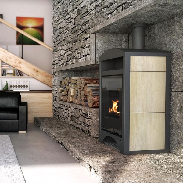 Termocamino Hs Flamingo Aquaflam Vario Barma 11/7 Kw - Rovere Bianco-image