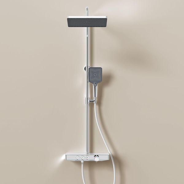 Sistema Doccia Emke Con Termostatico Mensola In Vetro Doccetta 3 Modalità Di Getto Doccia A Pioggia, Rubinetteria Per Bagno E Doccia, A Parete, Ktw, Cromo - F09-image
