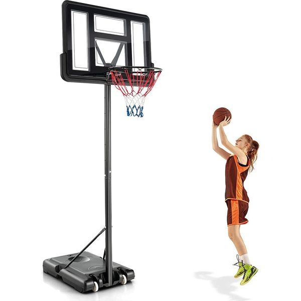 Supporto Da Basket Costway 130-305 Cm Regolabile In Altezza, Canestro Con Supporto E 2 Ruote, Sistema Di Canestri Per Bambini, Adulti, Sistema Di Basket Mobile-image