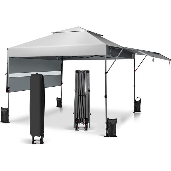 Costway 3X3M Gazebo Pop Up Con Due Tende Da Sole, Gazebo Pieghevole Con Borsa Avvolgibile, 4 Sacchi Di Sabbia, Protezione Uv 50+, Gazebo Da Giardino Pieghevole, Gazebo Per Feste Impermeabile Stabile In Inverno, Gazebo Da Giardino Per Giardino E Cortile (Bianco)-image