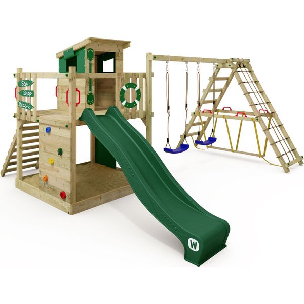 Wickey Torre Gioco Per Arrampicata Smart Surf Con Altalena E Scivolo, Torre Per Arrampicata Con Sabbiera, Scala E Accessori Da Gioco - Verde-image