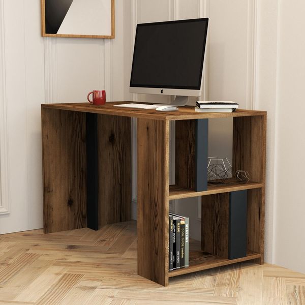 Skye Decor, Lima - Noce, Antracite, Scrivania, Noce, Pannello In Legno Rivestito In Melaminico Al 100 %, 120 X 60 X 75,4 Cm-image