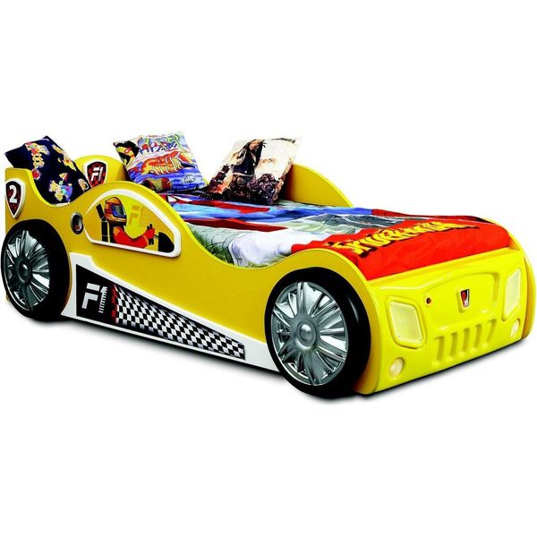 Auto Da Corsa Auto Letto Materasso Auto Letto Camera Dei Bambini Letti Mobili Giallo Letto Per Bambini-image