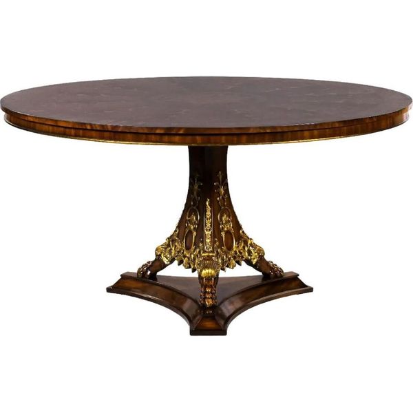 Casa Padrino Tavolo Da Pranzo Barocco Marrone Scuro Intarsiato/Oro Ø 135 Cm - Tavolo Da Cucina Rotondo In Legno Massiccio In Stile Barocco - Mobili Da Sala Da Pranzo In Stile Barocco - Mobili Da Sala Da Pranzo Barocchi-image