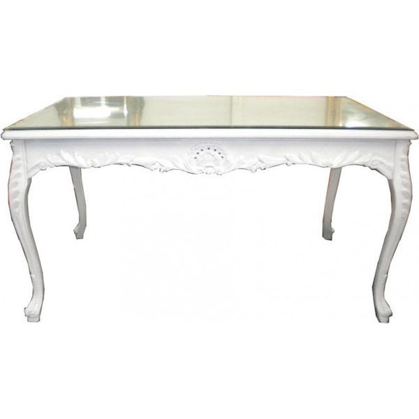 Casa Padrino Tavolo Da Pranzo Barocco Con Piano In Vetro Bianco - Tavolo Da Pranzo In Stile Barocco - Mobili Da Sala Da Pranzo In Stile Barocco - Mobili Barocchi 180 Cm Bianchi-image