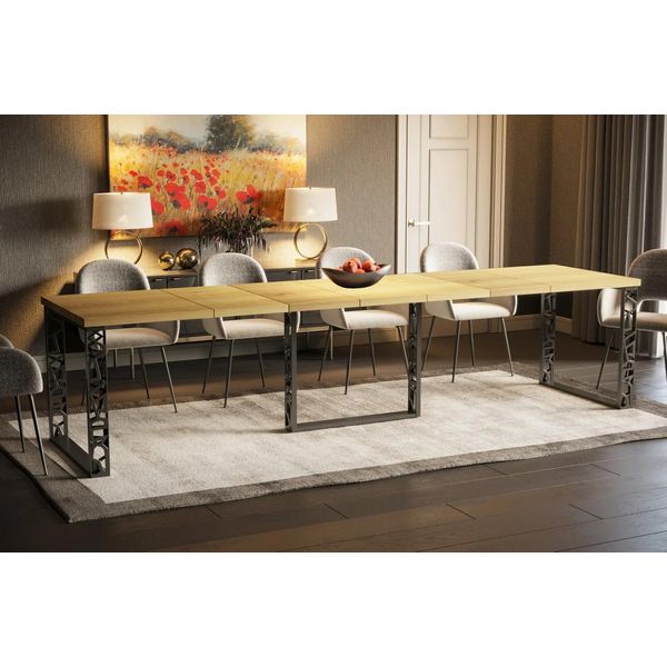 Endo-MöBel Tavolo Da Pranzo Allungabile Borys Max 130Cm - 250Cm Tavolo Da Pranzo In Metallo Con Base A Slitta (Rovere Naturale)-image