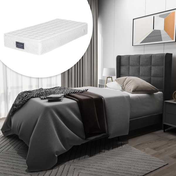 Letto Singolo Imbottito Sweiko Con Testata Morbida E Rete A Doghe In Legno Di Lino Grigio 90 X 200 Cm Con Materasso A Media Densità-image