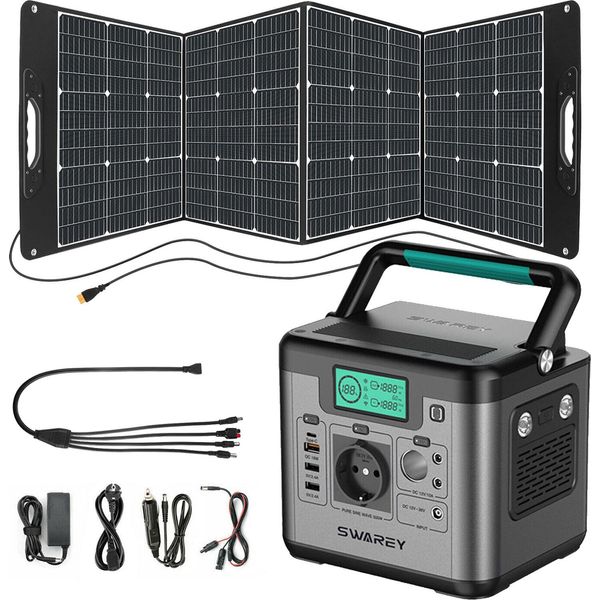 Swarey S500 Pro Power Station Con Generatore Di Energia Solare Con Pannello Solare Da 200W, Generatore Solare Con Uscite Ac Da 500W (1000W Di Picco) Per Campeggio, Camper, Roulotte-image