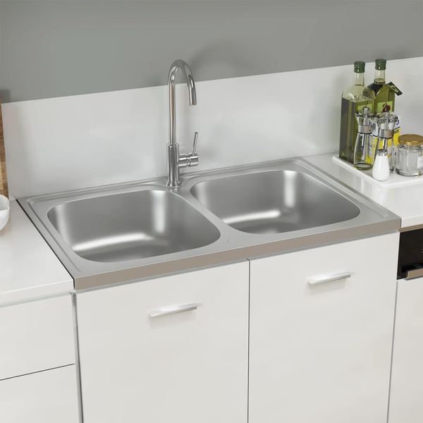The Living Store Lavello A Doppia Vasca Silver 800X500X155 Mm In Acciaio Inox-image