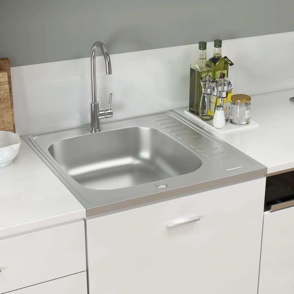 The Living Store Set Lavello E Scolapiatti Argento 600X600X155 Mm In Acciaio Inox-image