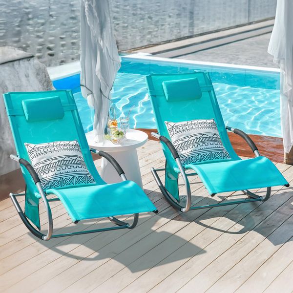 Sobuy Ogs28-Hbx2 Sedia A Sdraio Per 2 Persone Sedia A Dondolo Da Giardino Resistente Alle Intemperie Con Cuscino Sedia A Dondolo Da Spiaggia Fino A 150 Kg Turchese-image