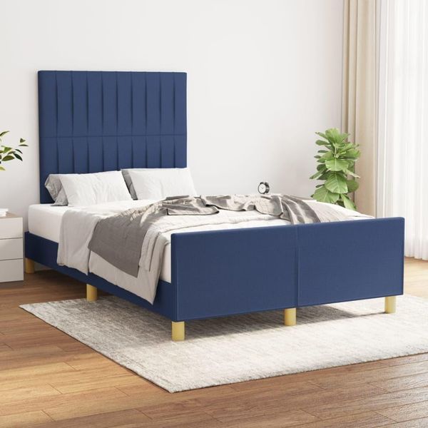 The Living Store Struttura Letto Con Testiera Blu 120X200 Cm In Tessuto-image