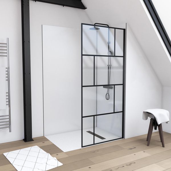 Schermo Doccia Marwell Dal Design Moderno 90 X 195 Cm - Parete Divisoria In Vetro Con Profilo A Parete Nero Opaco - Con Vetro Temperato Di Sicurezza-image