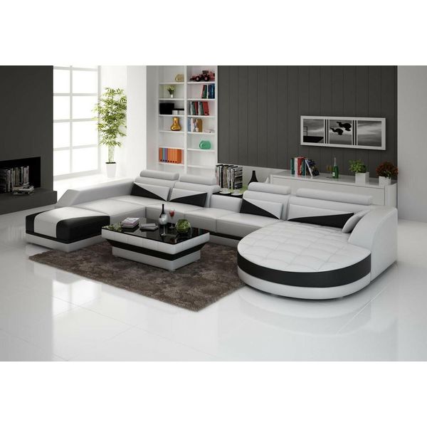 Divano Angolare A Forma Di U Di Colore Bianco 215 X 362 X 207 Cm-image
