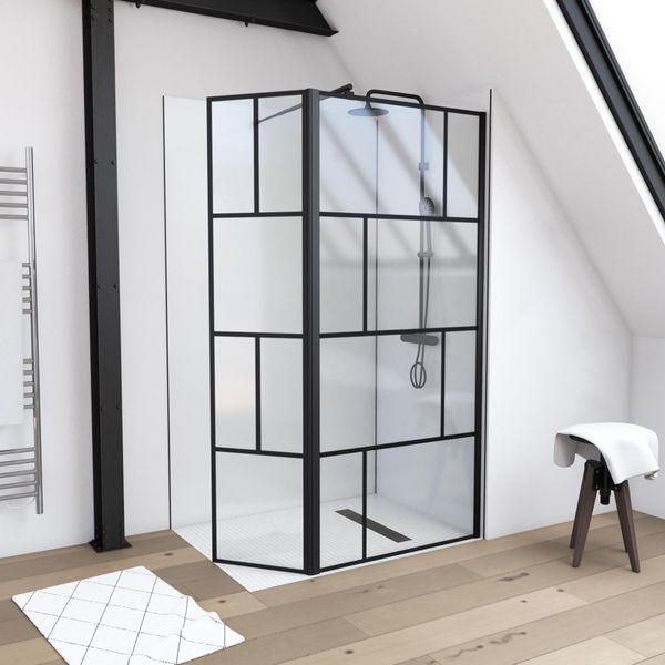 Schermo Doccia Marwell Dal Design Moderno 90+40 X 195 Cm Incl. Supporto A Parete - Doccia In Vetro Con Profilo A Parete Nero Opaco - Vetro Di Sicurezza Temperato Per La Massima Sicurezza - Installazione Su Piatto Doccia O Piastrelle-image