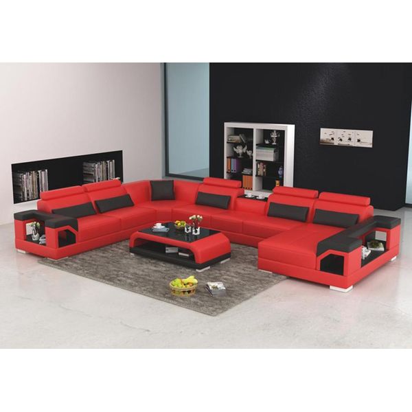 Divano Angolare A Forma Di U Rosso 275 X 385 X 172 X 85 Cm-image