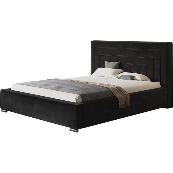 Letto Imbottito Nizza Con Testiera, 120X200 Cm, Letto Matrimoniale Con Rete E Doghe In Legno, Tessuto Velour Nero-image
