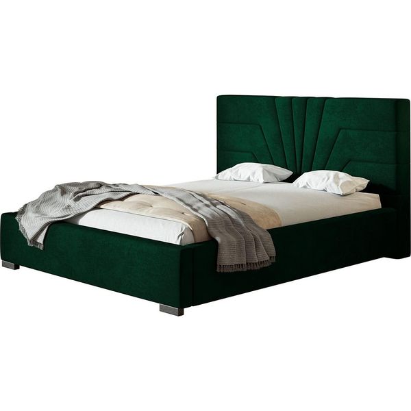 Letto Imbottito Athene Con Testata, 180X200 Cm, Letto Matrimoniale Con Rete E Doghe In Legno, Tessuto Velour Verde-image