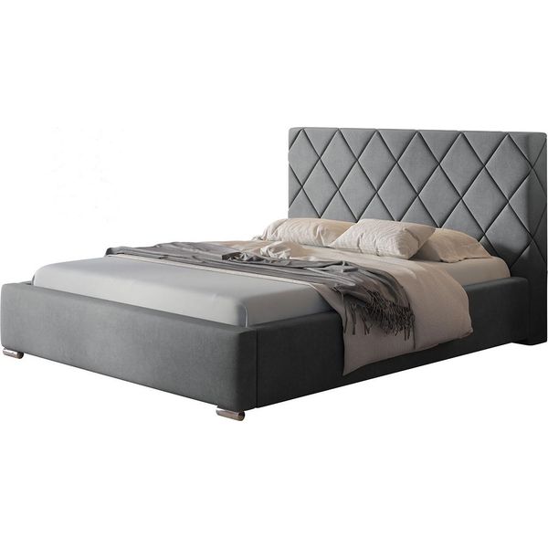 Letto Imbottito MáLaga Con Testiera, 120X200 Cm, Letto Matrimoniale Con Rete E Doghe In Legno, Tessuto Velour Beige-image