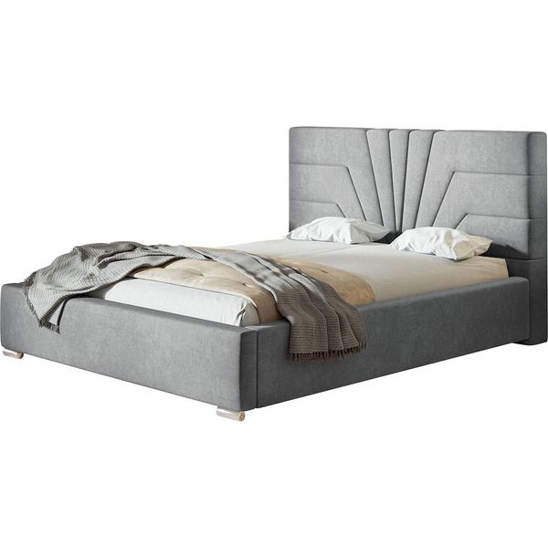 Letto Imbottito Athene Con Testiera, 140X200 Cm, Letto Matrimoniale Con Rete E Doghe In Legno, Tessuto Vellutato Grigio-image