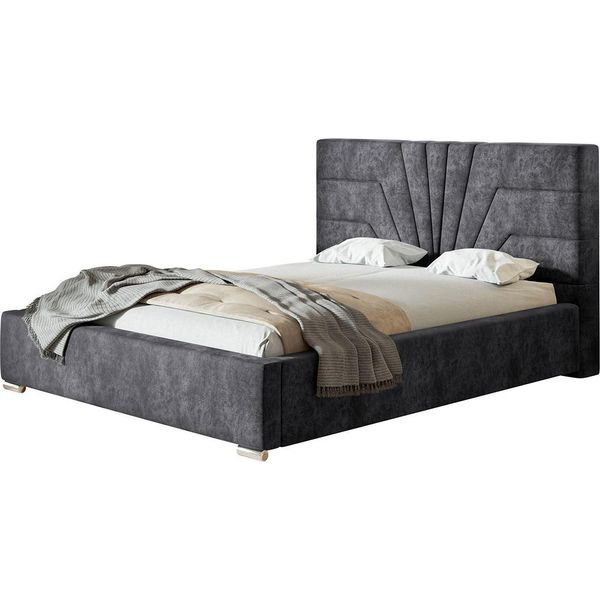 Letto Imbottito Athene Con Testiera, 180X200 Cm, Letto Matrimoniale Con Rete E Doghe In Legno, Tessuto Velour Grigio Scuro-image