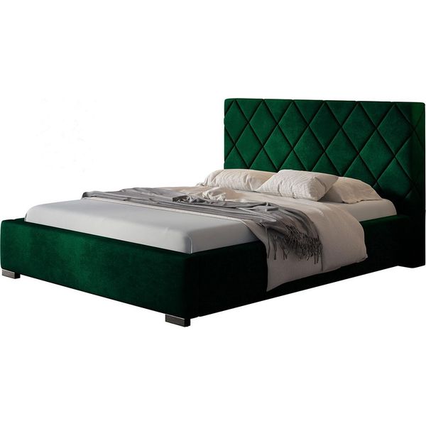 Letto Imbottito MáLaga Con Testiera, 140X200 Cm, Letto Matrimoniale Con Rete E Doghe In Legno, Tessuto Velour Verde-image