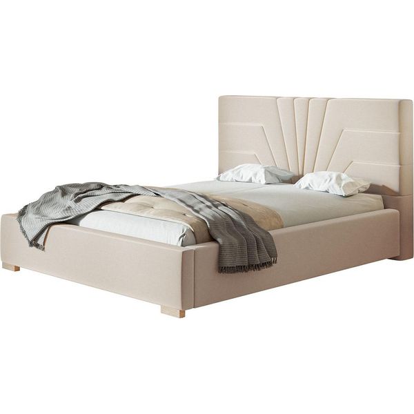 Letto Imbottito Athene Con Testiera, 180X200 Cm, Letto Matrimoniale Con Rete E Doghe In Legno, Tessuto Velour Beige-image