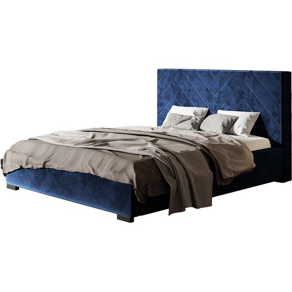 Letto Imbottito Sevilla Con Testiera, 120X200 Cm, Letto Matrimoniale Con Rete E Doghe In Legno, Tessuto Velour Blu Scuro-image