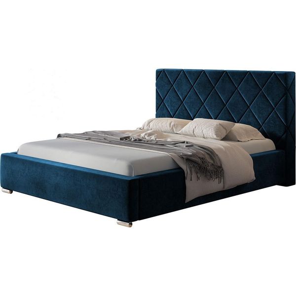 Letto Imbottito MáLaga Con Testiera, 120X200 Cm, Letto Matrimoniale Con Rete E Doghe In Legno, Tessuto Velour Blu Scuro-image