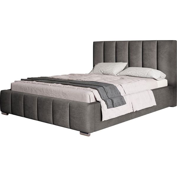 Letto Imbottito Tokio Con Testiera, 140X200 Cm, Letto Matrimoniale Con Rete A Doghe In Metallo, Tessuto Velour, Colore: Grigio Scuro-image