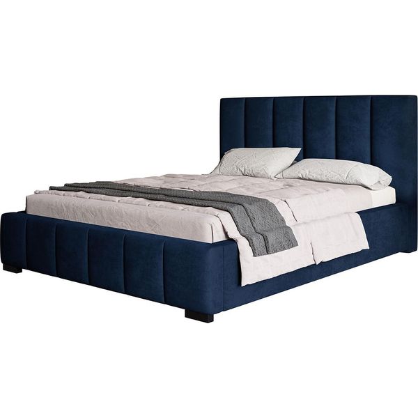 Letto Imbottito Tokio Con Testiera, 120X200 Cm, Letto Matrimoniale Con Rete A Doghe In Metallo, Tessuto Velour, Colore: Blu Scuro-image