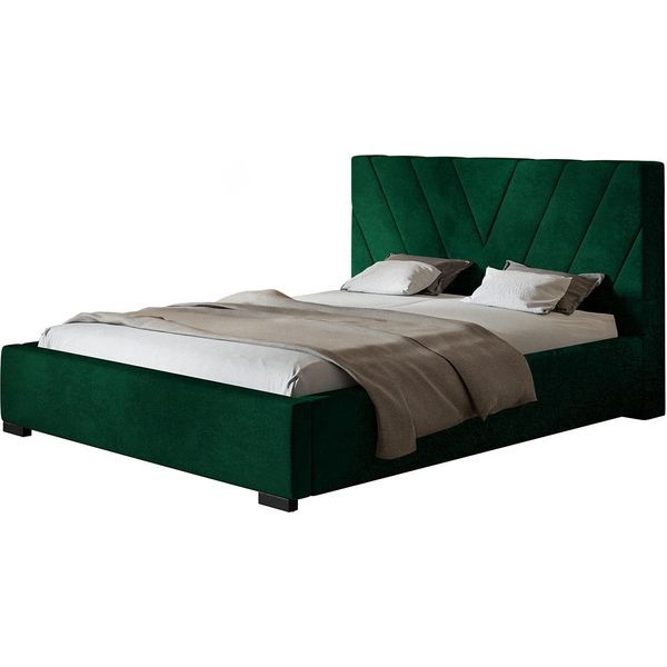 Letto Imbottito Palermo Con Testiera, 160X200 Cm, Letto Matrimoniale Con Rete E Doghe In Legno, Tessuto Velour Verde-image