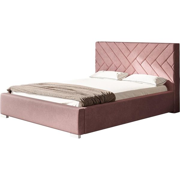 Letto Imbottito Monaco Con Testiera, 160X200 Cm, Letto Matrimoniale Con Rete E Doghe In Legno, Tessuto Velluto Rosa-image