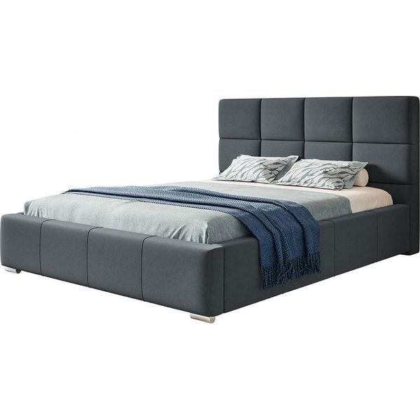 Letto Imbottito Rom Con Testiera, 120X200 Cm, Letto Matrimoniale Con Rete E Doghe In Legno, Tessuto Velour, Colore: Grigio Scuro-image