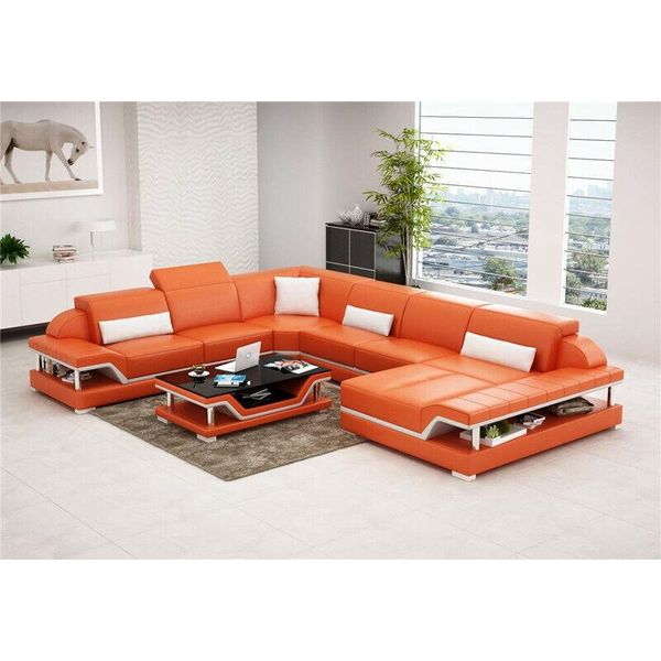 Divano Angolare A Forma Di U Arancione 295 X 375 X 174 X 92 Cm-image