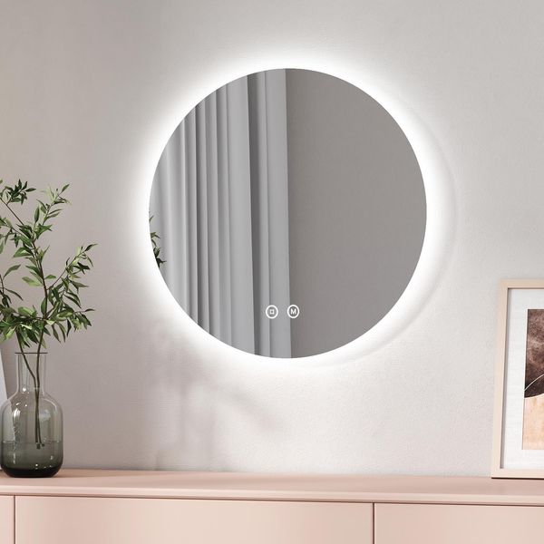 Emke Led Specchio Da Bagno Rotondo Diametro 80CM, Specchio Da Bagno Con Luce Regolabile, Illuminazione Bianca Fredda, Neutra, Calda, Specchio Da Parete Con Interruttore A Sfioramento-image