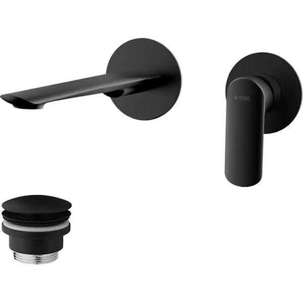 Miscelatore Lavabo A Parete Con Piletta Di Scarico (Tappo) Nero Opaco-image