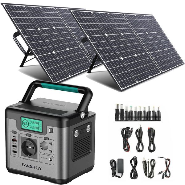 Swarey S500 Pro Con 2 Pannelli Solari Da 100W, 518Wh Centrale Di Accumulo Solare Portatile Da 500W (1000W Di Picco) Per Viaggi In Auto, Off-Grid, Interruzioni Di Corrente-image
