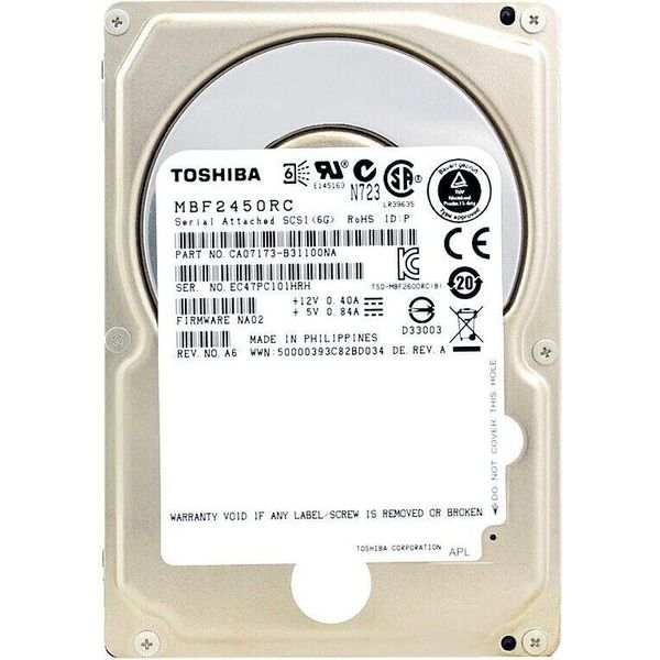 Disco Rigido Toshiba MBF2450RC 450Gb Sas Ii 10 000Rpm Da 2,5'' Pollici-image